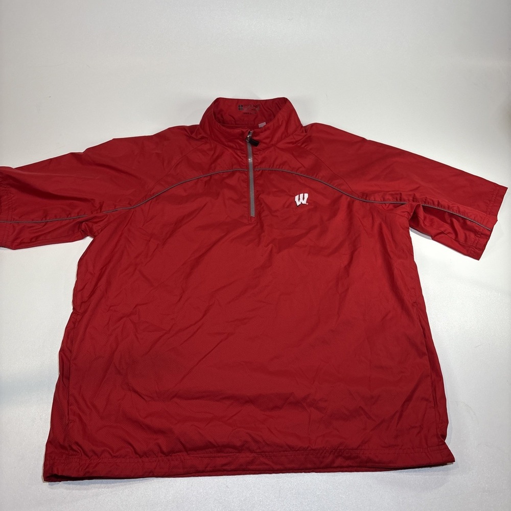 Wisconsin Badgers Mens Pullover Quarter Zip Windbreaker Large Red Short Sleeve